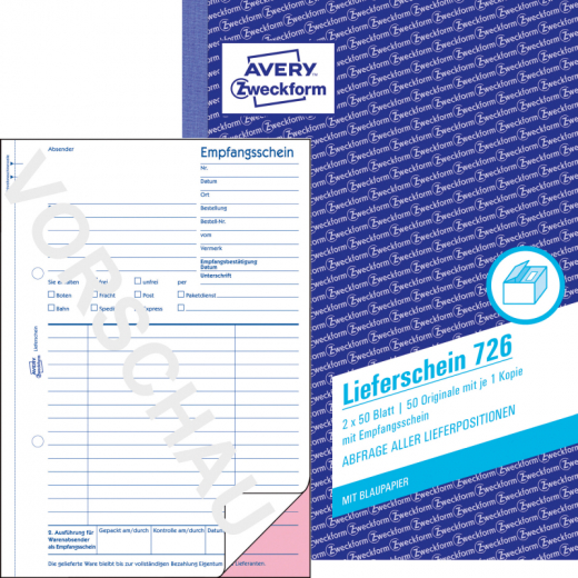 Avery Zweckform Lieferschein 726 DIN A5 2x50Blatt, - ZWE726