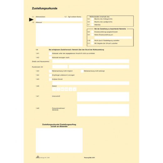 RNK Zustellungsurkunde 2046 DIN A4 2Seiten 80g, - RNK2046