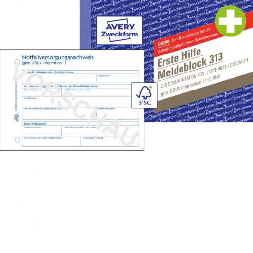 Avery Zweckform Meldeblock Erste Hilfe 313 A6 50 Blatt, - ZWE313