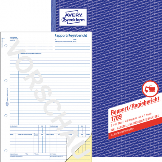 Avery Zweckform Rapport 1769 DIN A4 +Durchschlag 2x40Bl., - 7201769