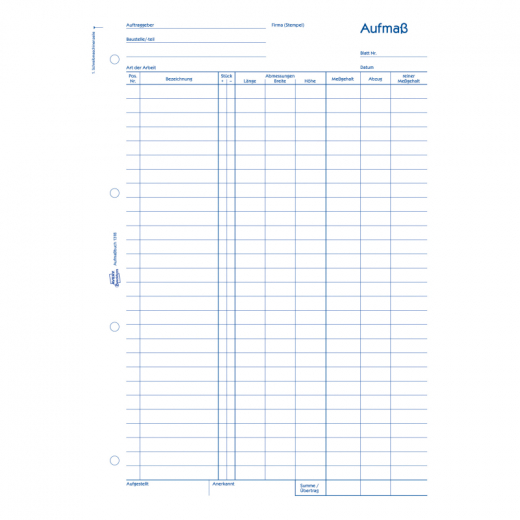 Avery Zweckform Aufmaßbuch 1318 DIN A4 100Blatt, - ZWE1318