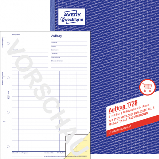 Avery Zweckform Auftrag 1728 DIN A4 +Durchschlag 2x40Blatt, - 7201728