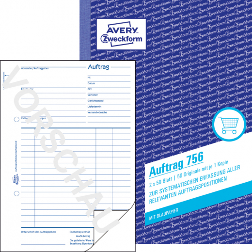 Avery Zweckform Auftragsformular 756 DIN A5 2x50Blatt, - ZWE756