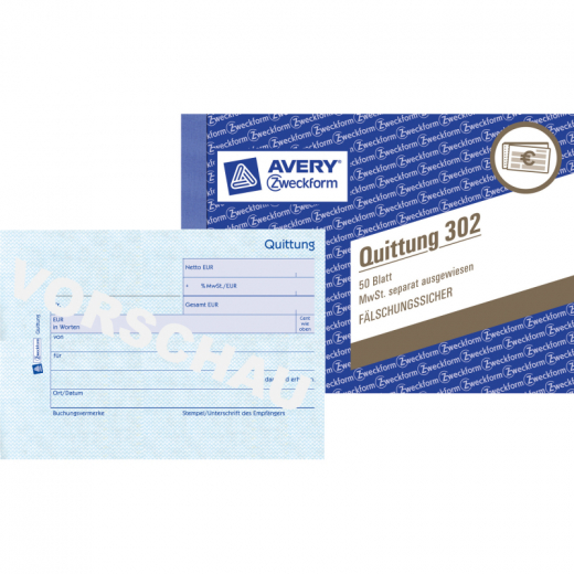 Avery Zweckform Quittung 302 DIN A6 quer 50Blatt, - 772768