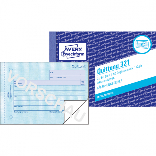 Avery Zweckform Quittung 321 DIN A6 quer 2x50Blatt, - 772849