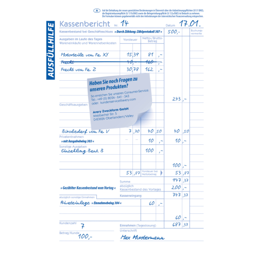 Avery Zweckform Kassenbericht 305 DIN A5 50Blatt,