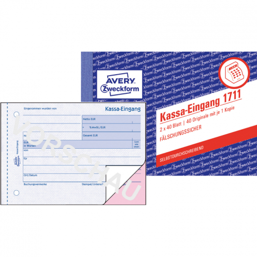 Avery Zweckform Kassa-Eingangsbuch 1711 DIN A6 quer 2fach, - 263408