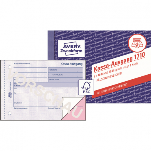 Avery Zweckform Kassa-Ausgangsbuch 1710 DIN A6 quer 2fach, - 263521