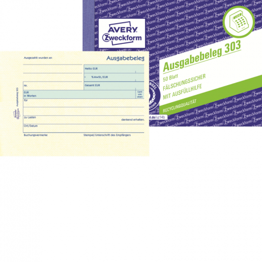 Avery Zweckform Ausgabebeleg 303 DIN A6 quer 50Blatt gelb, - ZWE303