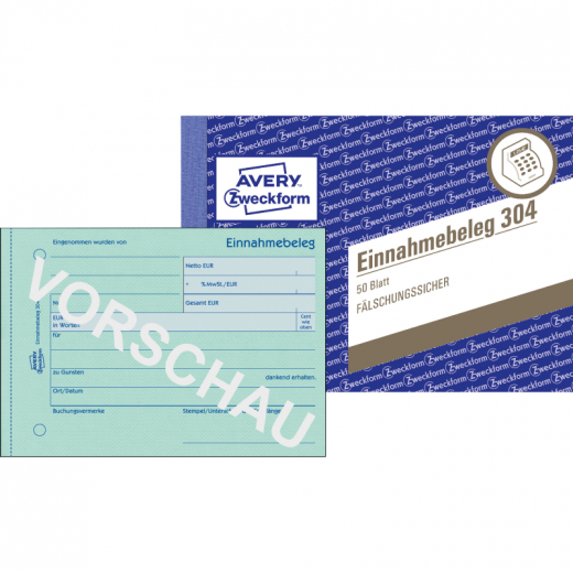 Avery Zweckform Einnahmebeleg 304 DIN A6 quer 50Blatt,