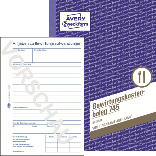 Avery Zweckform Bewirtungskostenbeleg 745 DIN A5, - ZWE745