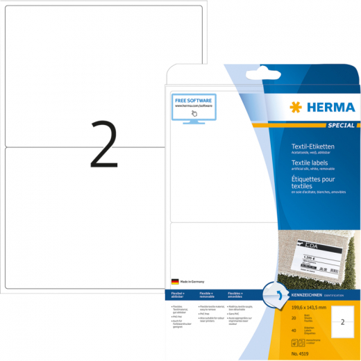 HERMA Textiletikett 4519 Seide 199,6x143,5mm ws 40 St./Pack., - 398065000