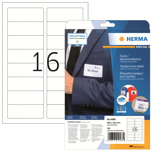 HERMA Namensetikett Acetatseide 4588 88,9x33,8 ws 160 St./Pack, - 398079000