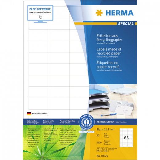 HERMA Etikett 10725 RC 38,1x21,2mm nws 5200St, - 398138