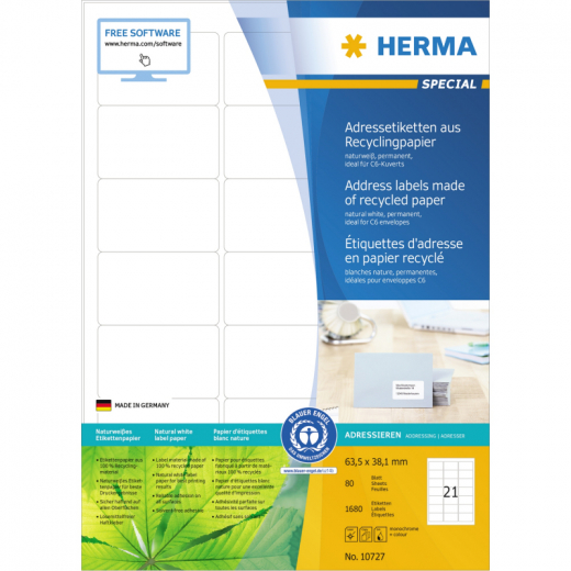 HERMA Etikett 10727 RC 63,5x38,1mm nws 1680St, - 398140