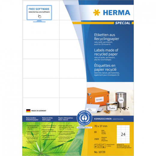 HERMA Etikett 10729 RC 70x37mm ws 1920St, - 398142