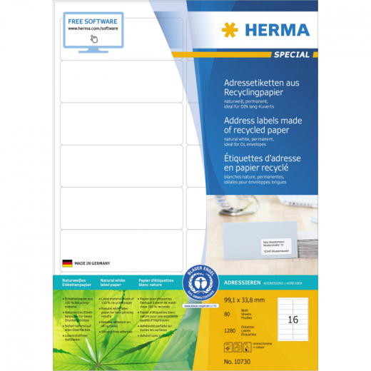 HERMA Etikett 10730 RC 99,1x33,8mm nws 1280St, - 398143