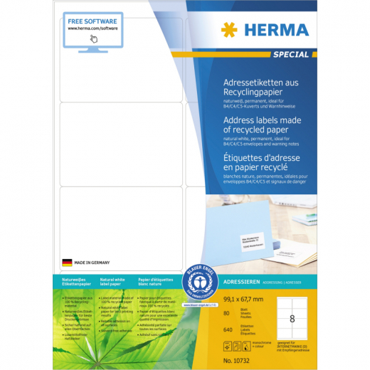 HERMA Etikett 10732 RC 99,1x67,7mm nws 640St, - 398145