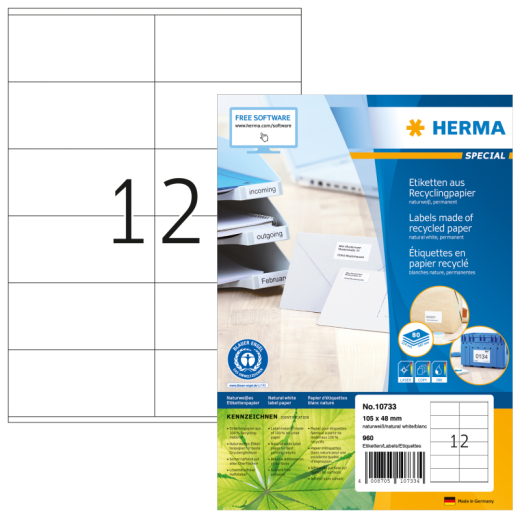 HERMA Etikett 10733 RC 105x48mm natur ws 960St,