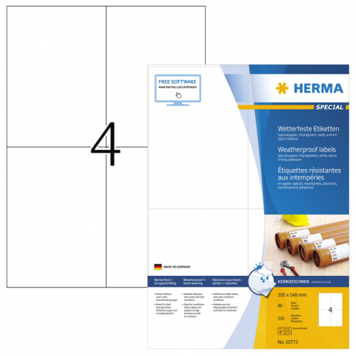 HERMA Etikett 10773 105x144mm weiß 320 St./Pack.,