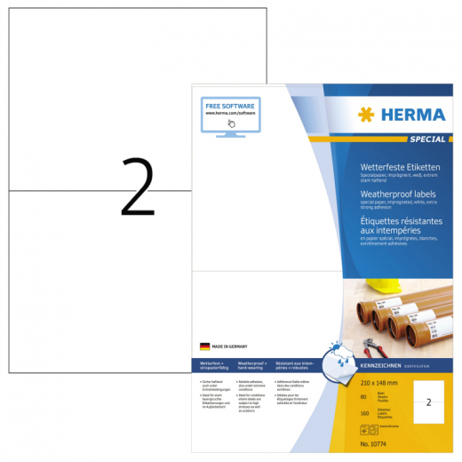 HERMA Etikett 10774 210x148mm weiß 160 St./Pack., - 398155