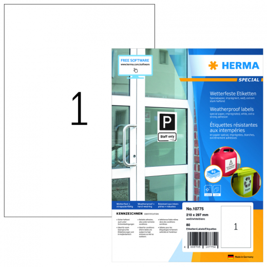 HERMA Etikett 10775 210x297mm weiß 80 St./Pack., - 398156