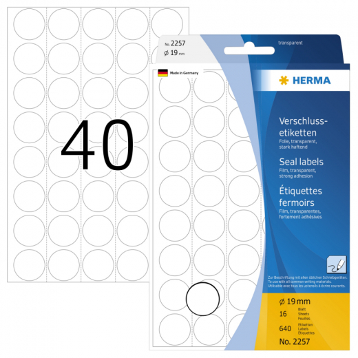 HERMA Verschlussetikett 2257 19mm transparent 640 St./Pack.,