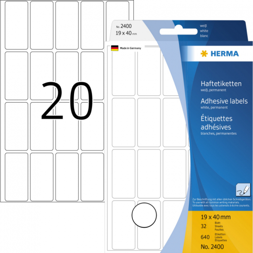 HERMA Vielzwecketikett 2400 19x40mm Papier weiß 640 St./Pack.,