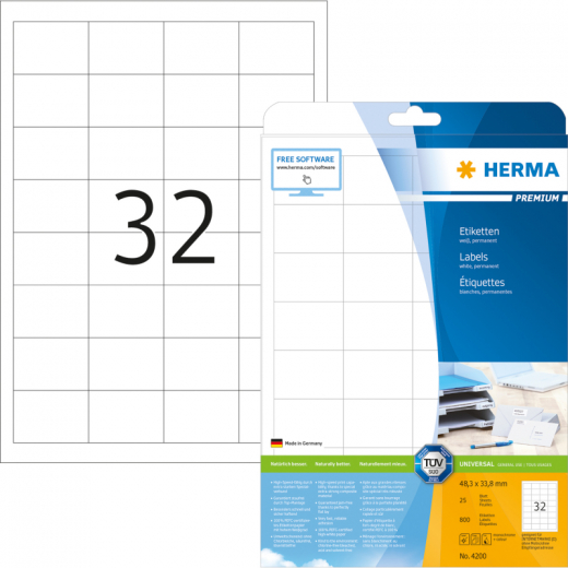 HERMA Etikett PREMIUM 4200 48,3x33,8 mm weiß 800 St./Pack., - HER4200