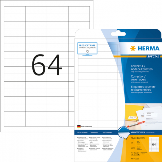 HERMA Etikett 4226 48,3x16,9mm A4 weiß 1.600 St./Pack., - HER4226