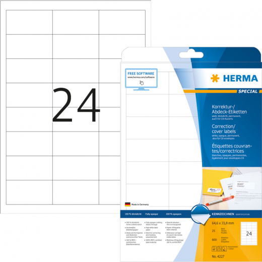 HERMA Etikett 4227 64,6x33,8mm A4 weiß 600 St./Pack., - HER4227