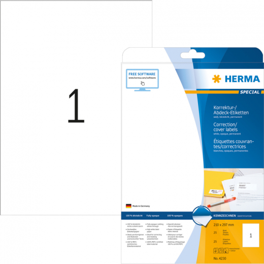 HERMA Etikett 4230 deckend 210x297mm weiß 25 St./Pack., - HER4230