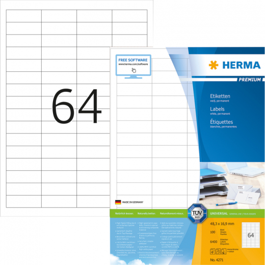 HERMA Etikett PREMIUM 4271 48,3x16,9mm weiß 6.400 St./Pack., - HER4271