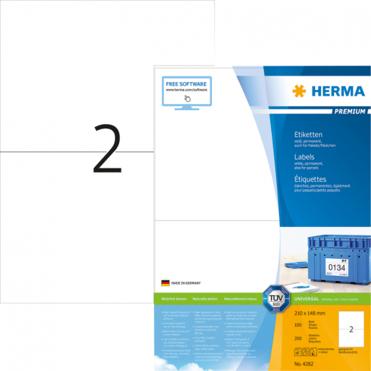 HERMA Etikett PREMIUM 4282 210x148,5mm weiß 200 St./Pack., - HER4282