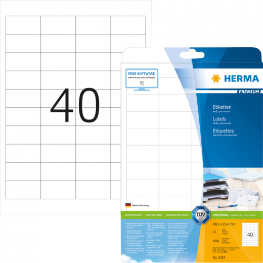 HERMA Etikett PREMIUM 4357 48,5x25,4mm sk weiß 1.000 St./Pack., - HER4357