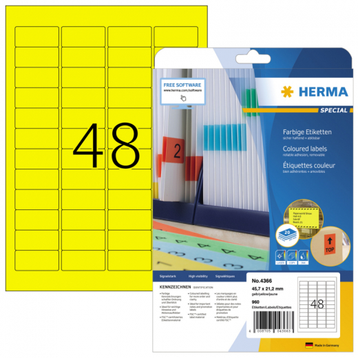 HERMA Etikett Special 4366 45,7x21,2mm gelb 960 St./Pack., - HER4366