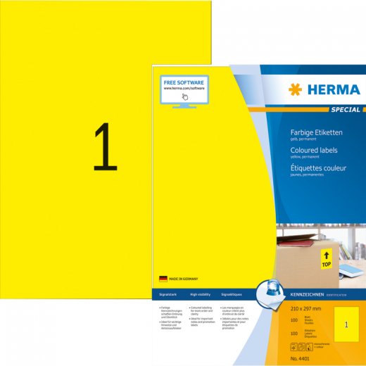 HERMA Etikett SPECIAL 4401 210x297mm gelb 100 St./Pack., - HER4401