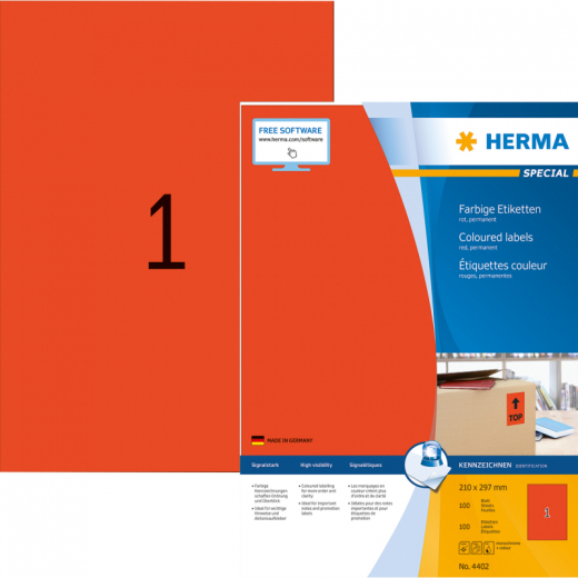 HERMA Etikett SPECIAL 4402 210x297mm rot 100 St./Pack., - HER4402