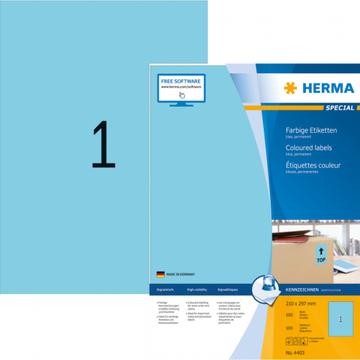 HERMA Etikett SPECIAL 4403 210x297mm blau 100 St./Pack., - HER4403