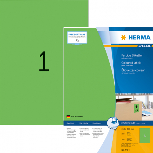 HERMA Etikett SPECIAL 4404 210x297mm grün 100 St./Pack., - HER4404