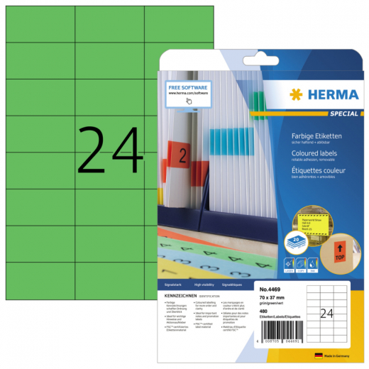 HERMA Etikett SPECIAL 4469 70x37mm grün 480 St./Pack., - HER4469