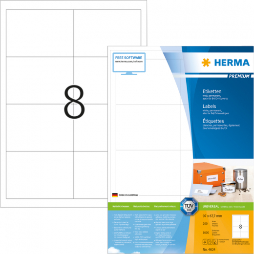 HERMA Etikett Premium 4624 97x67,7mm weiß 1.600 St./Pack., - HER4624