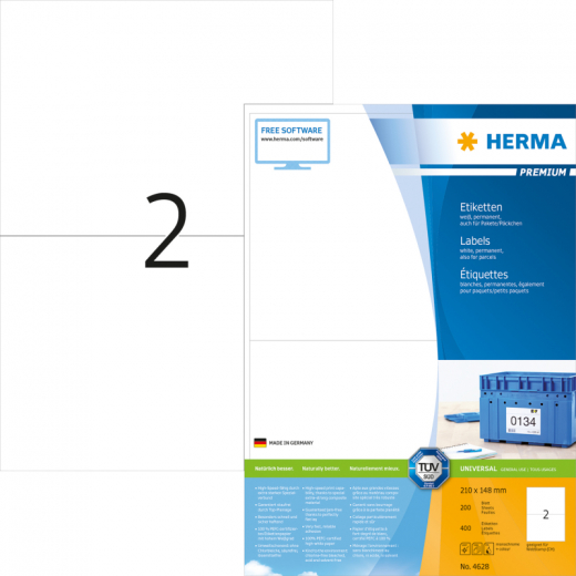 HERMA Etikett PREMIUM 4628 210x148mm weiß 400 St./Pack., - HER4628