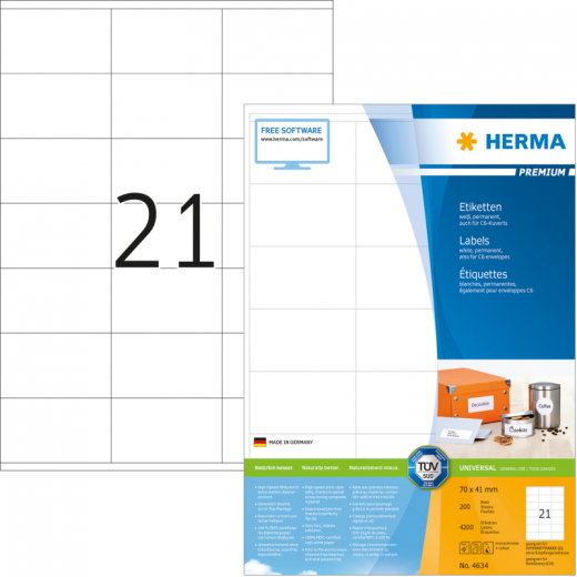 HERMA Etikett Premium 4634 70x41mm matt weiß 4.200 St./Pack., - HER4634