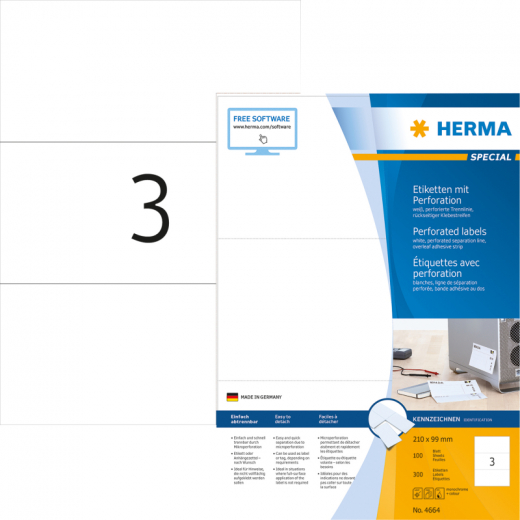 HERMA Etikett 4664 210x99mm weiß 300 St./Pack., - HER4664