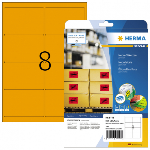 HERMA Etikett 5145 99,1x67,7mm neonorange 160 St./Pack., - HER5145