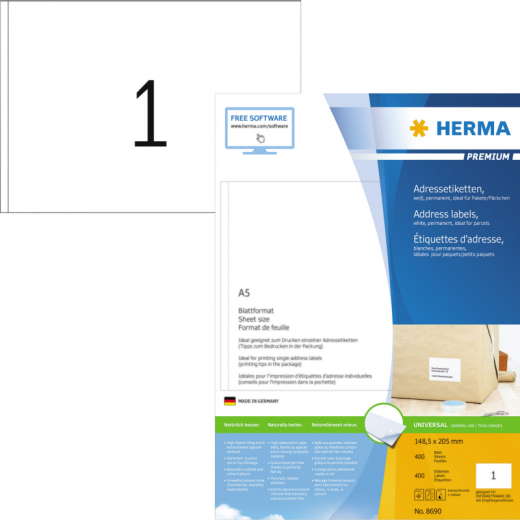 HERMA Etikett PREMIUM 8690 148,5x205mm weiß 400 St./Pack.,