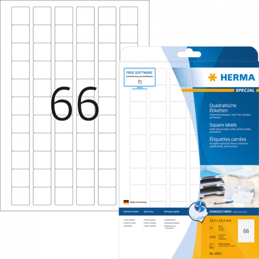 HERMA Etikett Special 8831 25,4x25,4mm weiß 1.650 St./Pack., - HER8831