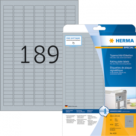 HERMA Etikett Typenschild 4220 25x10mm silber 4.725 St./Pack., - HER4220