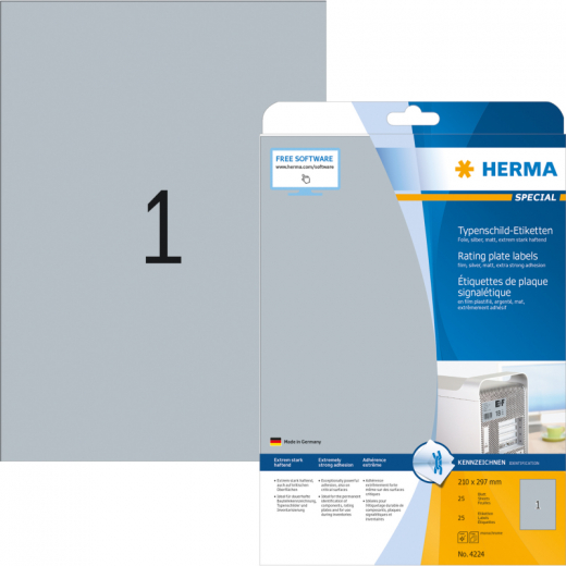 HERMA Typenschildetikett 4224 210x297mm silber 25 St./Pack., - HER4224